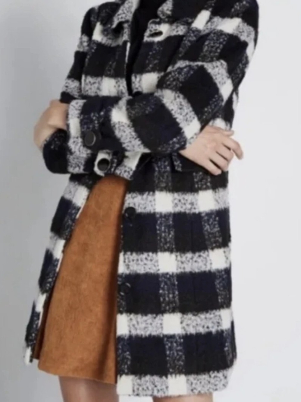 Modcloth Black & White Plaid Car Coat, SZ 2X, EUC